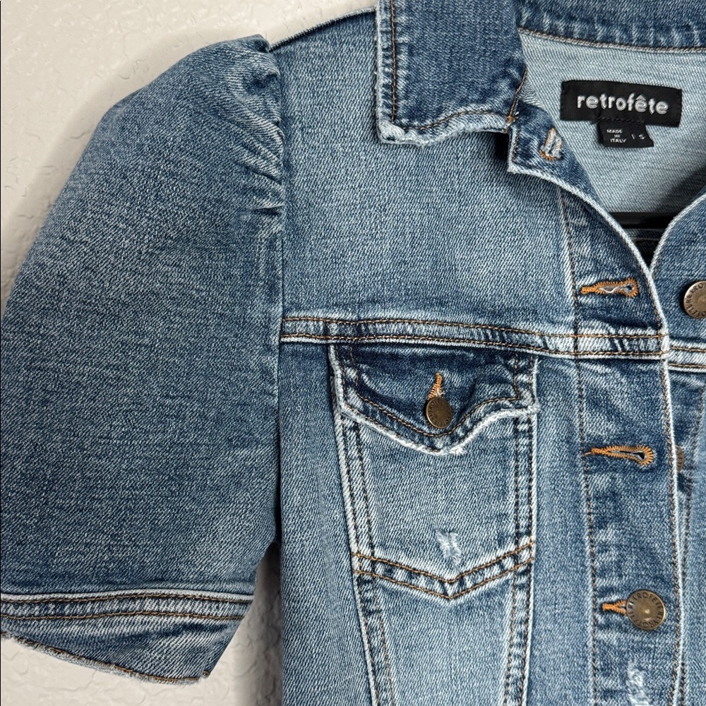 Retrofete Phoebe Romper Puff Sleeve Distressed Denim Streetwear Normcore Boho - Picture 6 of 8